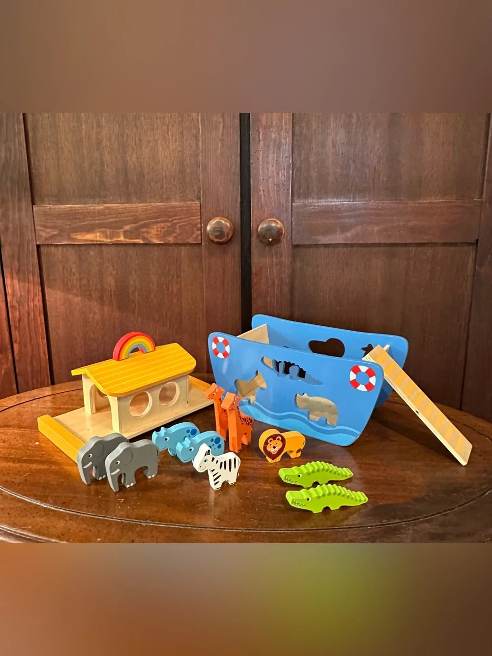Wooden • Boat with animals • kids toy • so cute!